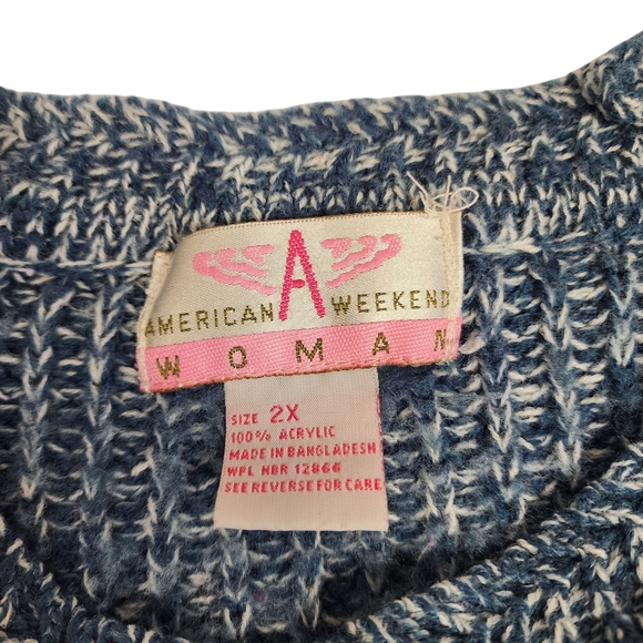 Vintage American Weekend Knit Sweater Womens 2XL Blue & White - Picture 3 of 8